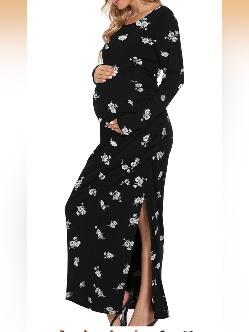 Maternity Black Floral Long Sleeve Maxi Dress by Smallshow